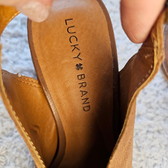 Lucky Brand Women's Aroyli Leather Slingback Pump Heels Size 9M Tan Pointed Toe - Picture 6 of 8